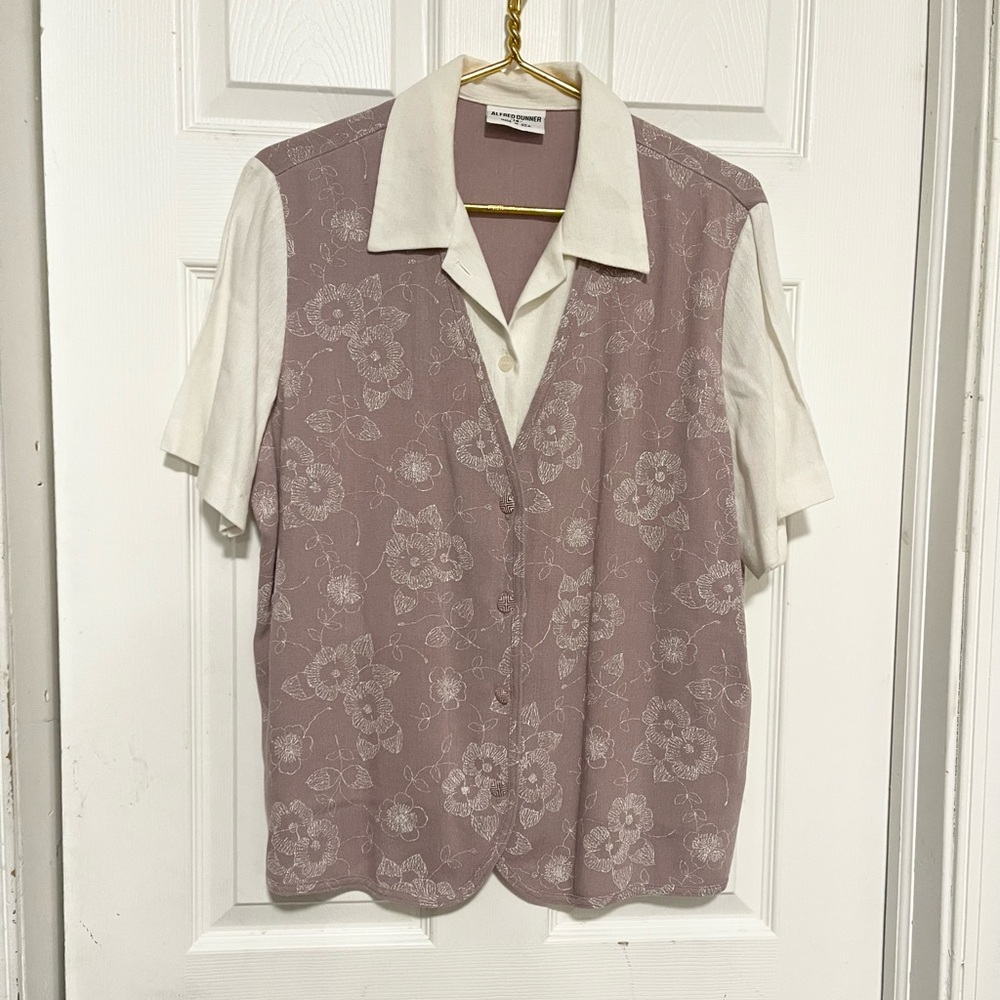 Vintage Alfred Dunner Made in USA size 14 vest/blouse floral  linen blend